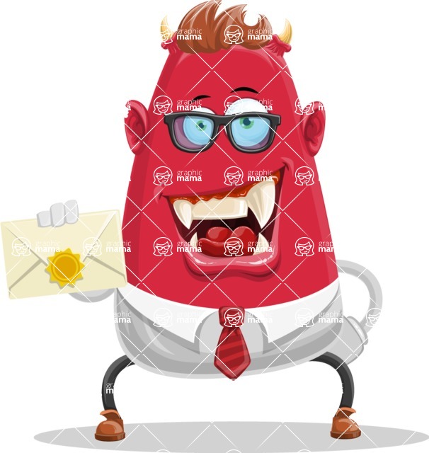 Business Monster Cartoon Character - Business Monster Cartoon with Mail